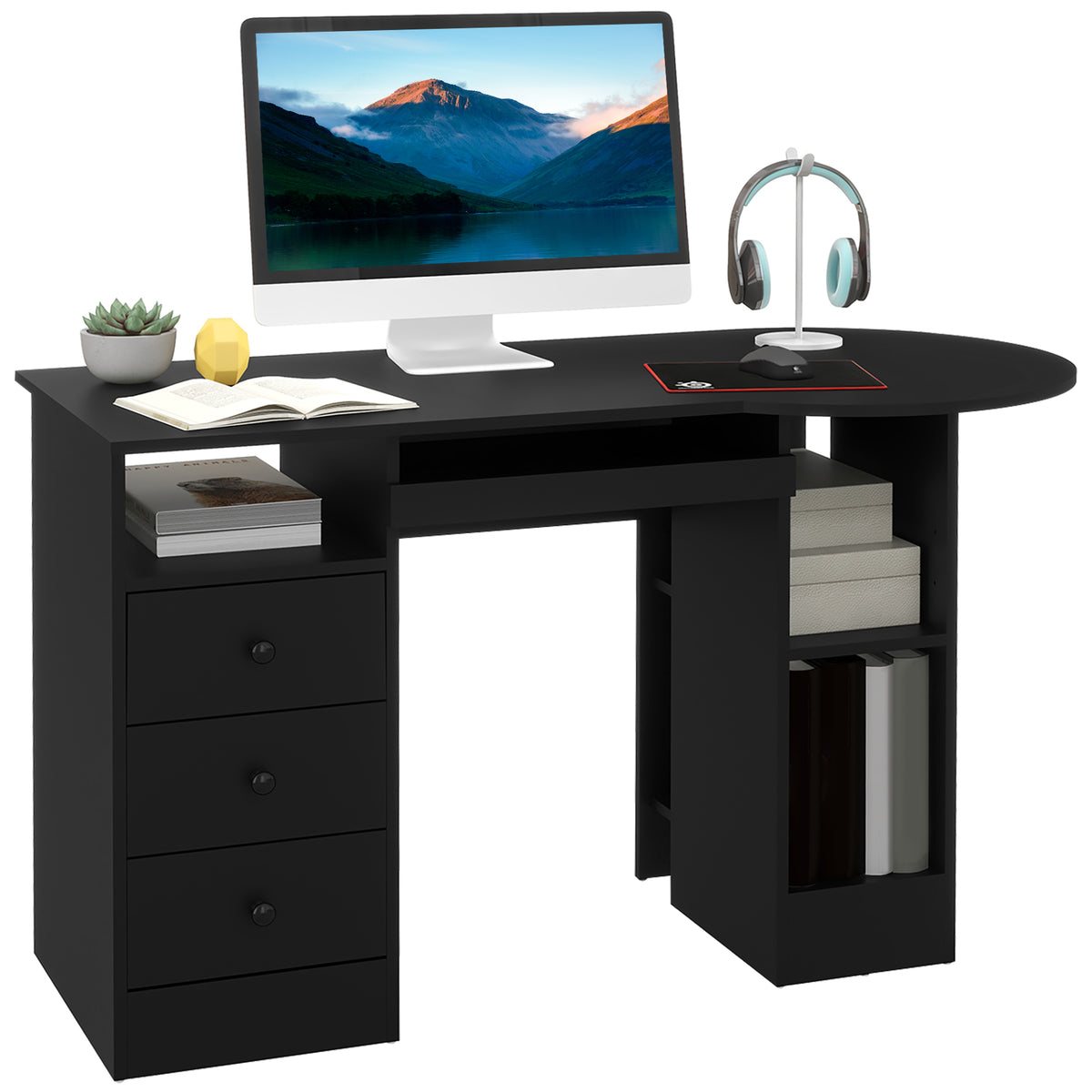 Computer Desk with Storage, Home Office Laptop Table with Shelves and Drawers