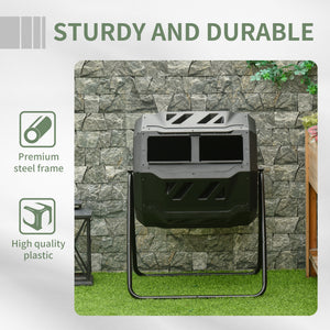43 Gallon (160L) Tumbling Compost Bin Outdoor Dual Chamber 360° Rotating Composter with Sliding Doors – view 6