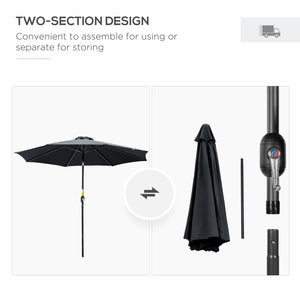 10' x 8' Round Market Umbrella, Patio Umbrella with Crank Handle and Tilt, Outdoor Parasol for Garden, Blue – view 40