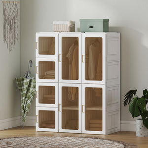 Portable Wardrobe, Foldable Plastic Closet with 8 Compartments, 2 Hanging Rods and Magnetic Clear Doors – view 7