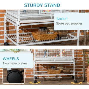71" Bird Cage with Wheels Perches, Ramp, Storage Shelf, Toys for Canaries, Finches, Cockatiels, Parakeets – view 13