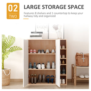 35.5" Shoe Cabinet, 3-Tier Free Standing Shoe Storage Cabinet with Adjustable Shelves and 5 Open Cubes for Entryway, Hallway, Living Room, Natural