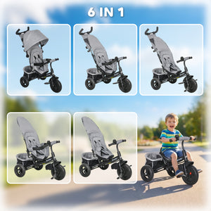 Qaba 6 in 1 Tricycle for Toddler 1-5 Years with Parent-Push Handle, Dark
