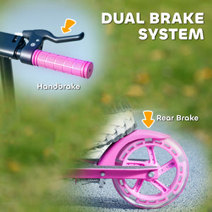Qaba Scooter for Kids Ages 3-8 with Light Up Wheels, Adjustable Handlebar, Rear Brake & Handbrake for Girls and Boys