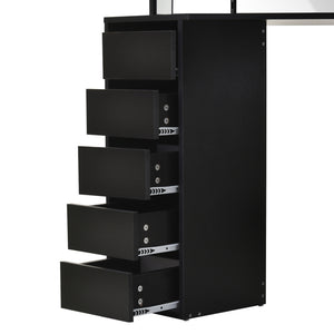 Corner Vanity Desk with Mirror, Makeup Vanity Table with 5 Drawers and Open Shelves – view 6