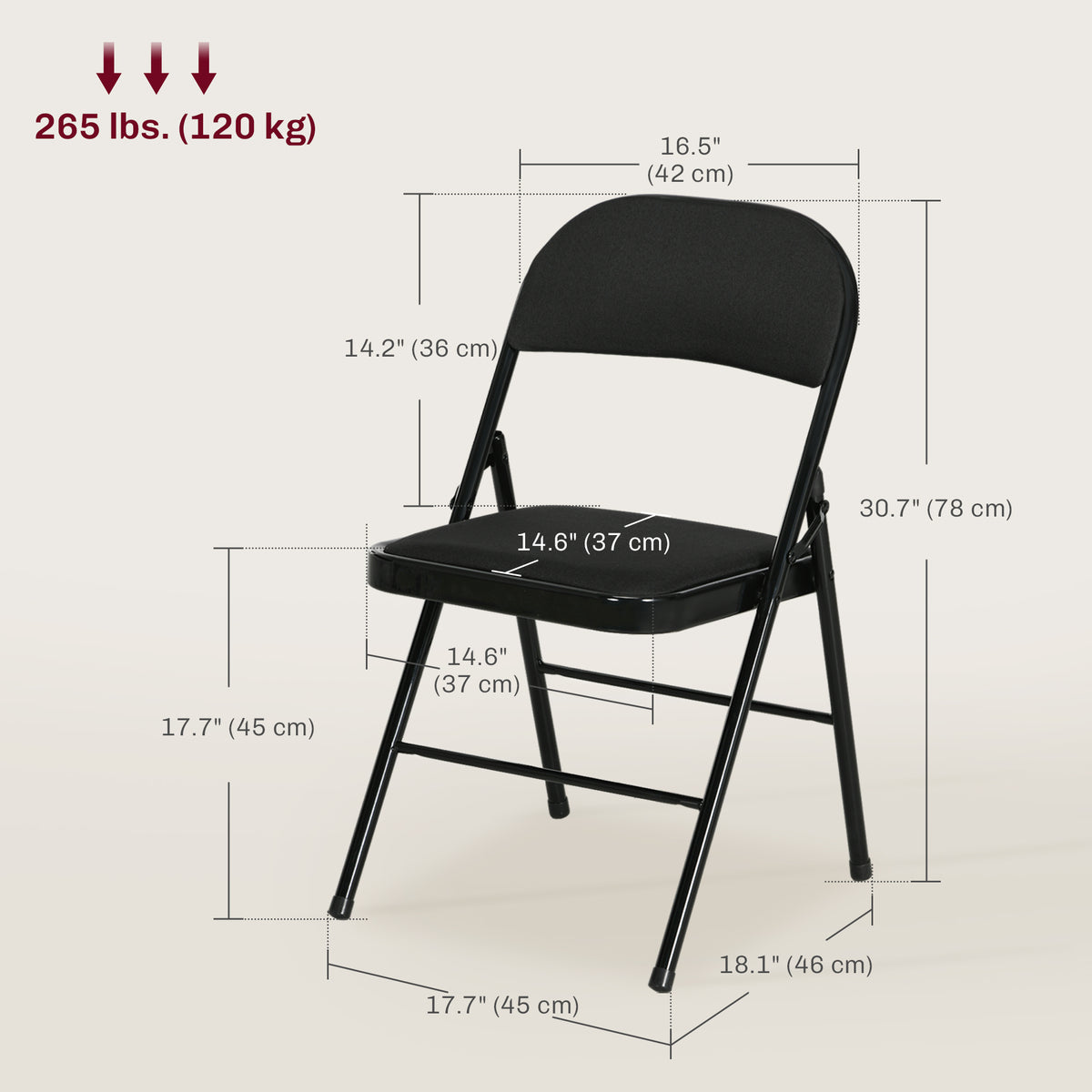 Set of 4 Metal Foldable Chairs, Faux Linen Padded Folding Chairs with Cushion Seat and Open Back for Indoor, Black