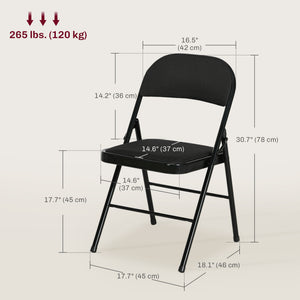 Set of 4 Metal Foldable Chairs, Faux Linen Padded Folding Chairs with Cushion Seat and Open Back for Indoor, Black