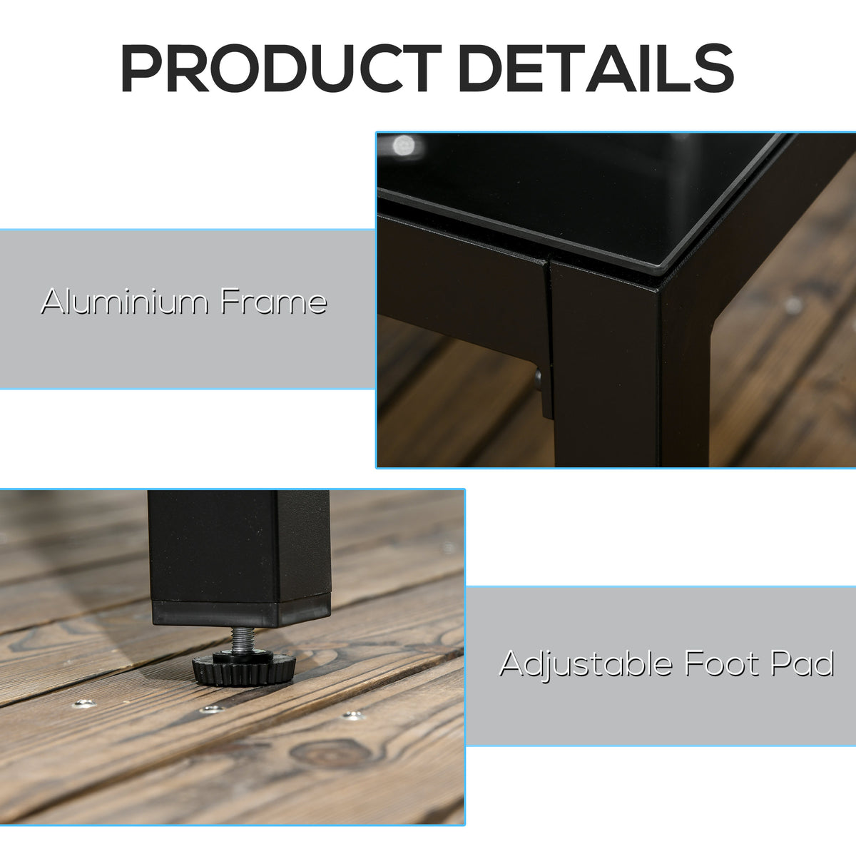 Rectangular Outdoor Dining Table for 8 People with Tempered Glass Top and Aluminum Frame, Black 70.9" x 31.5" x 28.3"