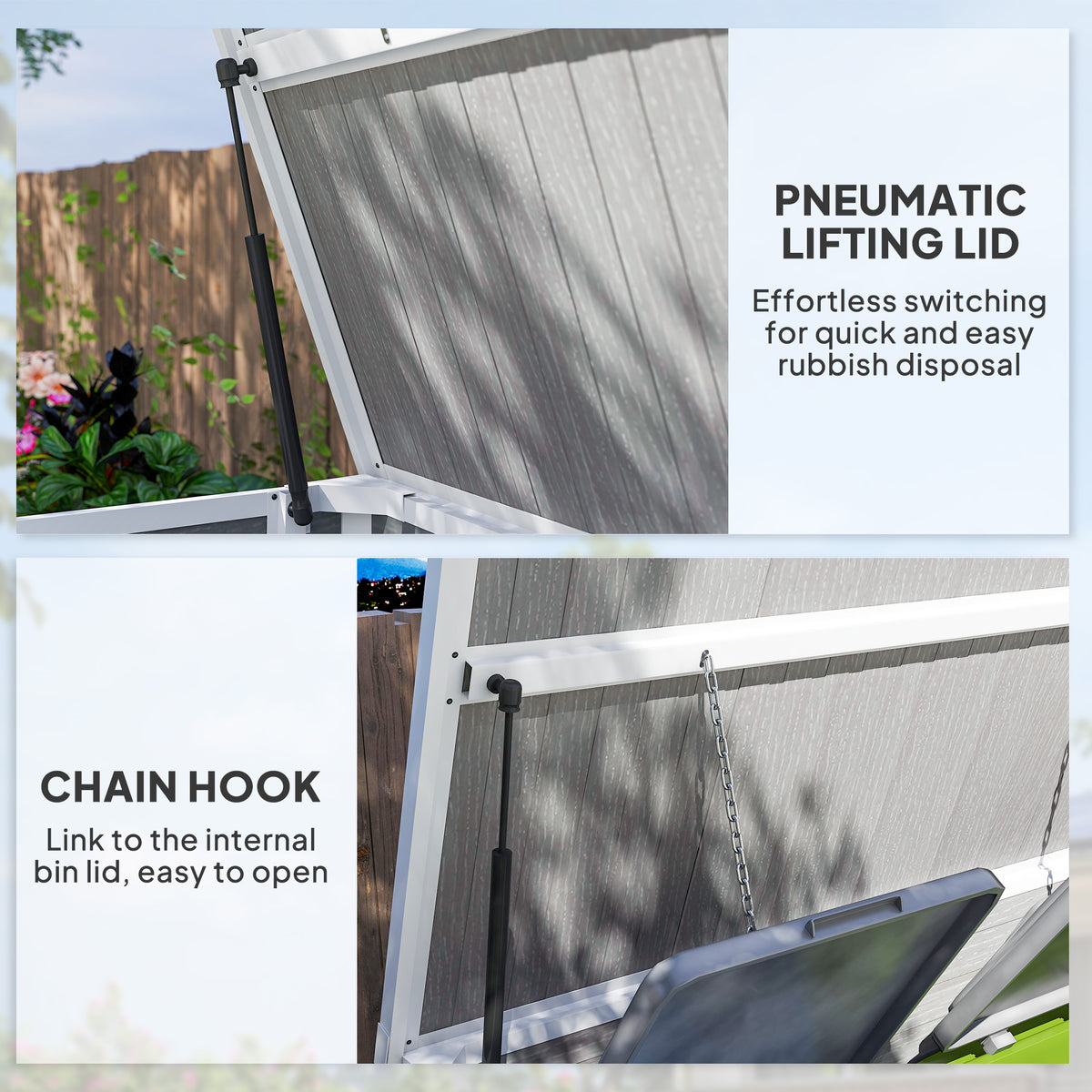 41 Cu. Ft. Outdoor Storage Shed, Outdoor Horizontal Trash Can Storage with Chain Lid, Lockable Storage Box – view 5