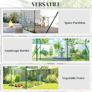Garden Fence Barrier, Welded Fence Roll, Includes Posts & Support Braces, Green Plastic-Coated Steel