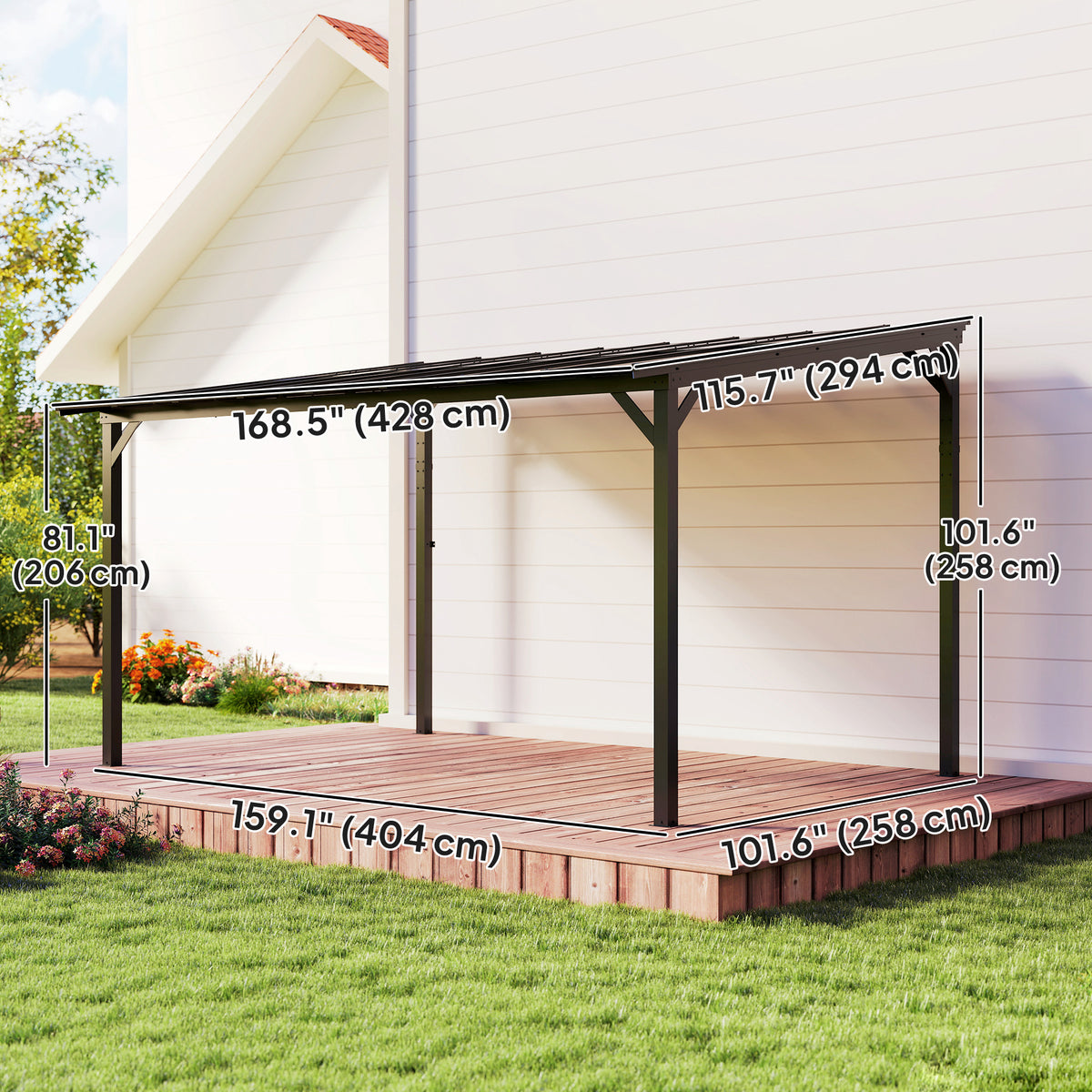 10' x 14' Hardtop Gazebo Wall-Mounted / Free Standing Outdoor Pergola with UPF 50+ & Waterproof Polycarbonate Roof