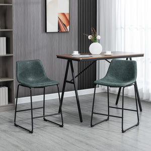 Counter Height Bar Stools Set of 2, Vintage PU Leather Bar Chairs, Kitchen Stool with Footrest for Home Bar Green