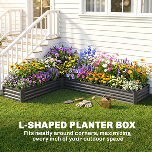L-Shaped Raised Garden Bed, 82" x 109" x 12" Galvanized Steel Planter Box with Multi-reinforced Rods for – view 8