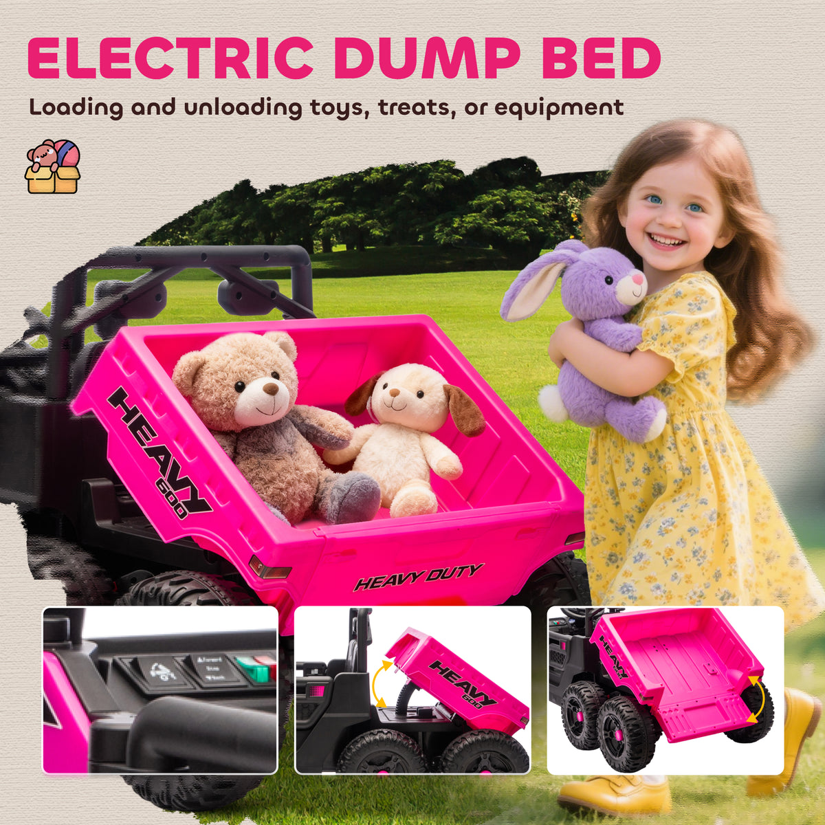 Qaba 24V 4WD Kids Ride On Truck with 6 Wheels Electric Ride On Car with Remote, Dump Bed for 3-8 Years