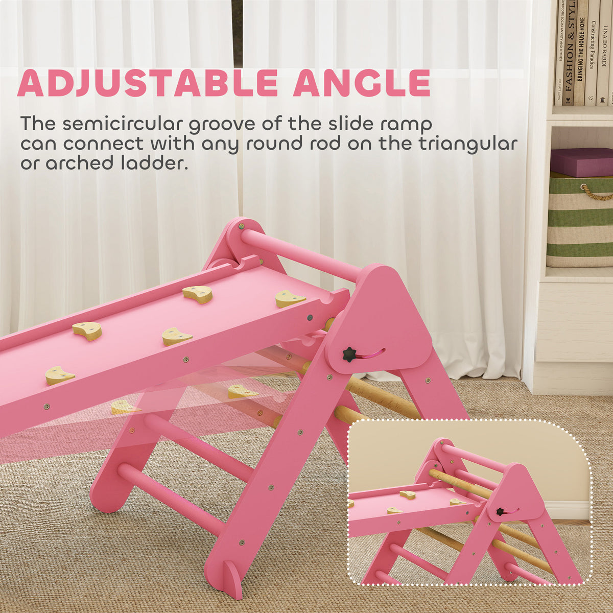 Qaba 7-in-1 Pikler Triangle Set, Foldable Wooden Climbing Toys with Arch, Ramp and Ladder for Toddlers 1-4 Years