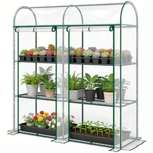 3 Tier Mini Greenhouse, Portable Greenhouse with 2 Roll-up Doors, 56.3" x 18.1" x 64.6", Clear