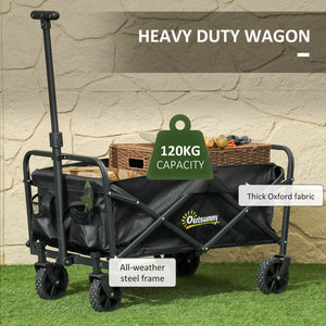 Collapsible Folding Garden Cart, Heavy Duty Lawn Wagon with Universal Wheels and Adjustable Handle, Black