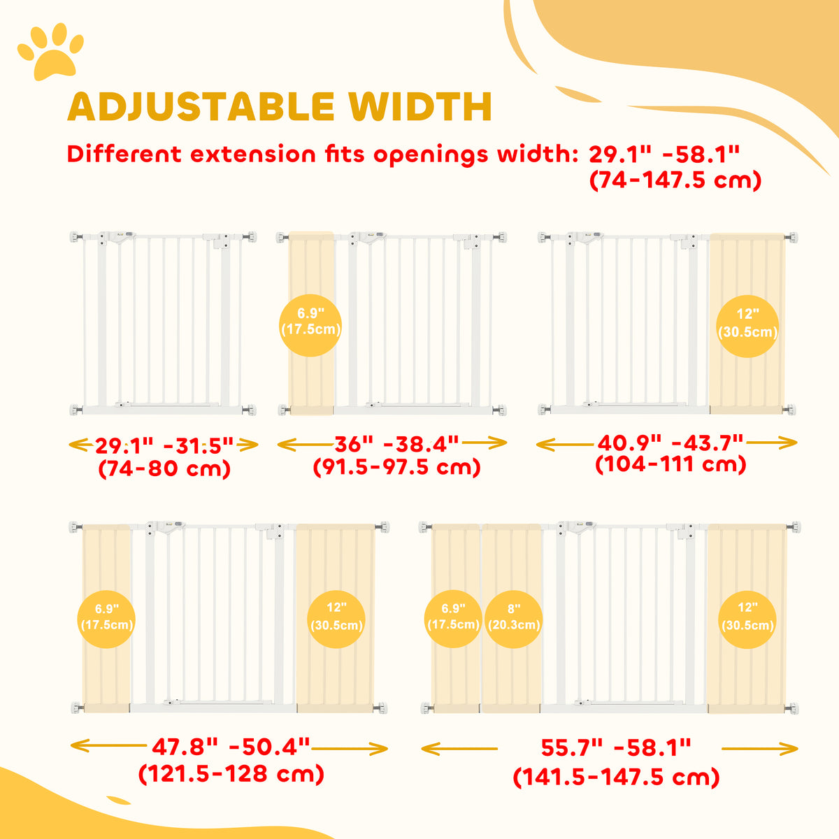 30 Inch Tall Pet Gate with Door Dog Gate and Barrier Indoor for Stairs Includes 7", 8", 12" Extensions Kit – view 7