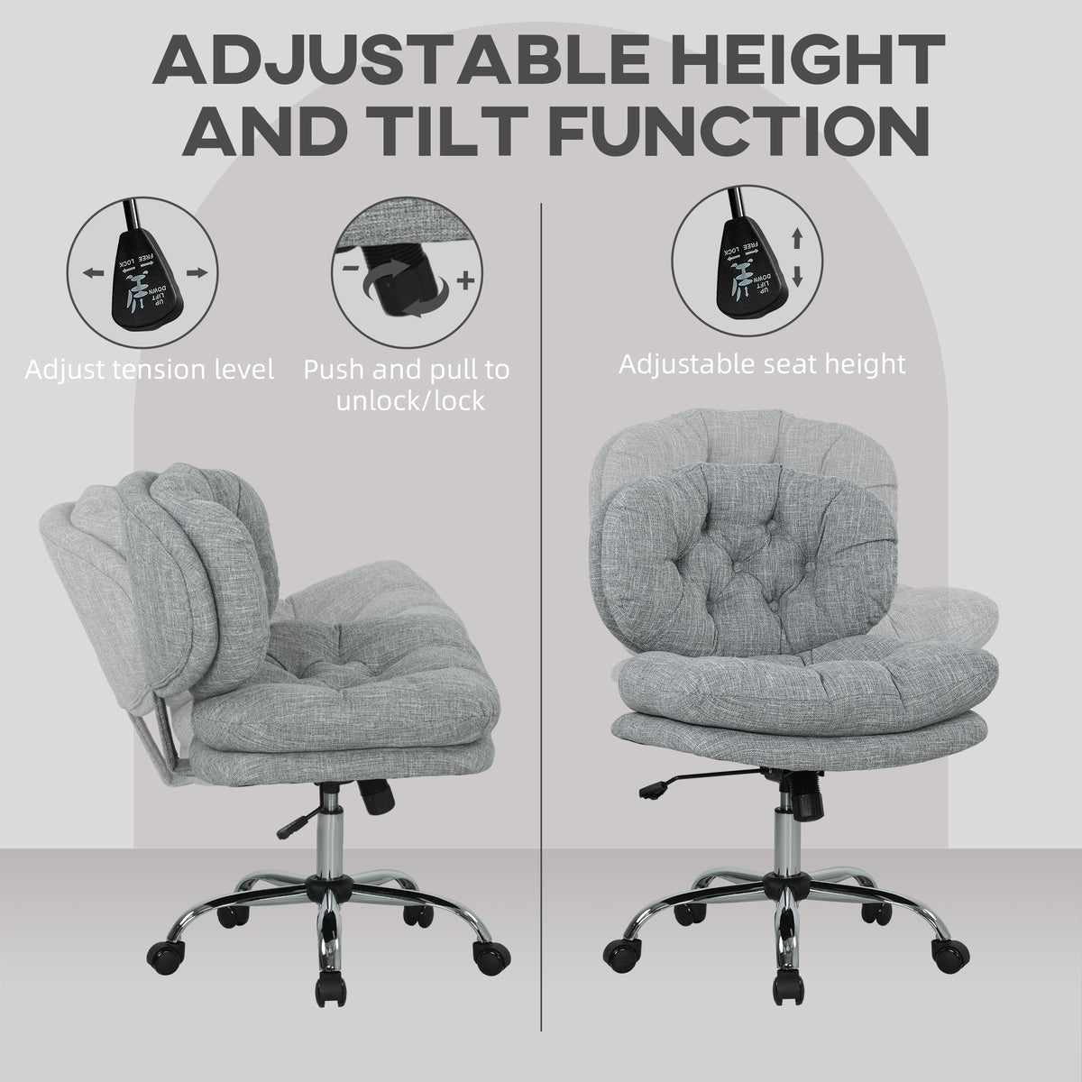 Computer Desk Chair, Armless Office Chair with Wide Padded Seat and Adjustable Height, Cream White – view 26