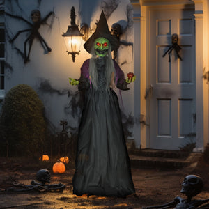 5.9' Life Size Decoration Animatronic Old Witch Outdoor Halloween, Sound and Motion Activated w/ Light Up Eyes