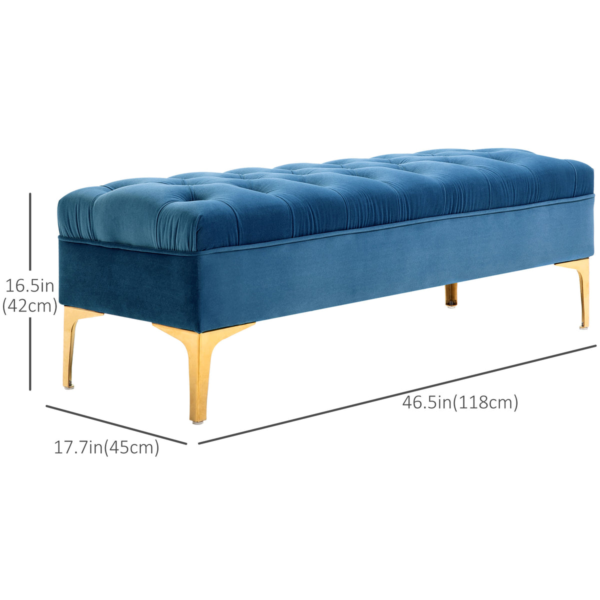 End of Bed Bench, Upholstered Bench, Entryway Shoe Bench with Button Tufted for Living Room, Bedroom, Blue – view 2