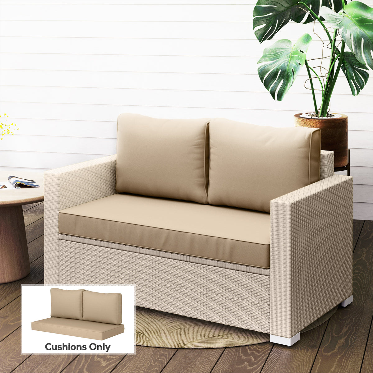 Outdoor Seat Cushions with Backrest, Loveseat Double Sofa Outdoor Furniture Cushions, Beige – view 7