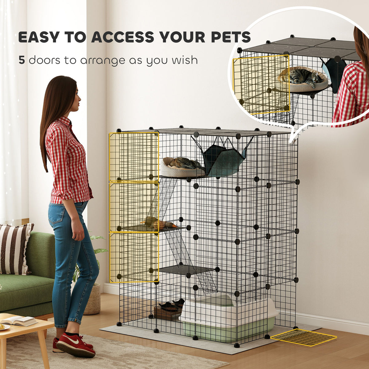 4 Tier DIY Cat Cage Indoor, Catio for 1-3 Cats with Hammock, 5 Doors, 3 Ramps, 3 Jumping Platforms – view 19