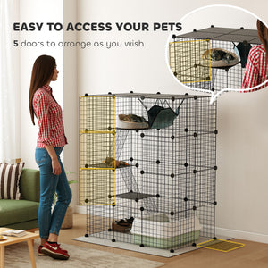 4 Tier DIY Cat Cage Indoor, Catio for 1-3 Cats with Hammock, 5 Doors, 3 Ramps, 3 Jumping Platforms – view 19