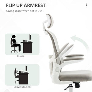 Office Chair, Mesh Computer Desk Chair with Adjustable Headrest, 4D Lumbar Support, Flip-up Arm, Grey – view 5
