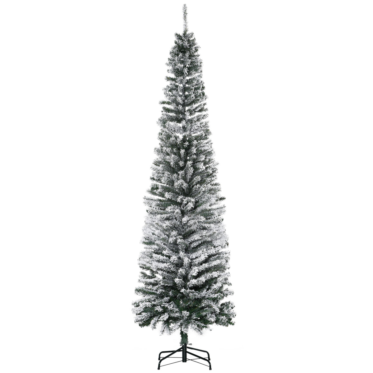 6ft Flocked Christmas Tree, Pencil Christmas Tree with Realistic Branch Tips, Folding Metal Stand, Green – view 29