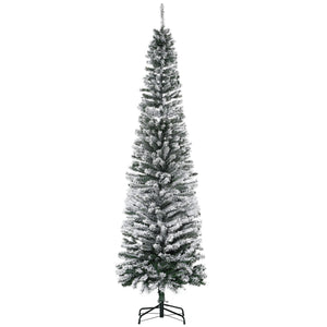 6ft Flocked Christmas Tree, Pencil Christmas Tree with Realistic Branch Tips, Folding Metal Stand, Green – view 29