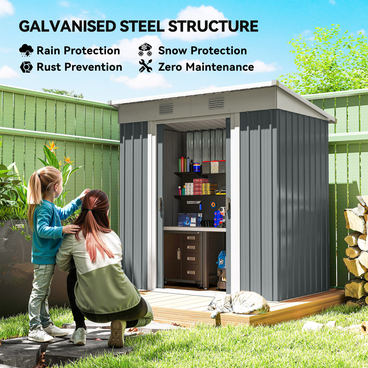 6' x 4' Outdoor Storage Shed, Metal Garden Tool Storage House Organizer with Lockable Sliding Doors and – view 52