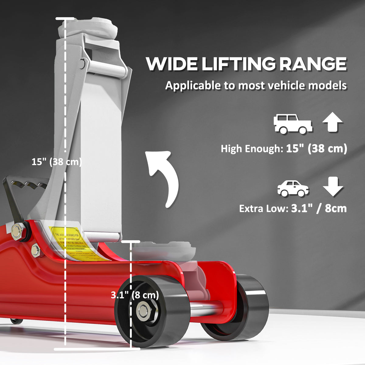 Low Profile Jack, Hydraulic Racing Floor Jack, 3.1"-15" Lifting Range, 2.5 Ton (5,000 lb) Capacity, Red
