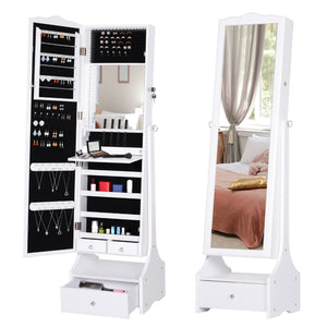 Standing Jewelry Cabinet Organizer Jewelry Armoire with LED Lights, Full Length Mirror, Adjustable Angle, White