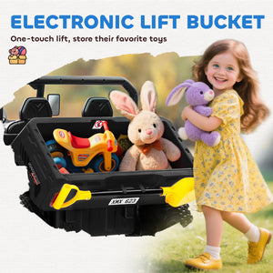 Aosom 12V Ride on Car with Electric Bucket, Two-Seater, Shovel, Remote Control, Spring Suspension, Horn, Music