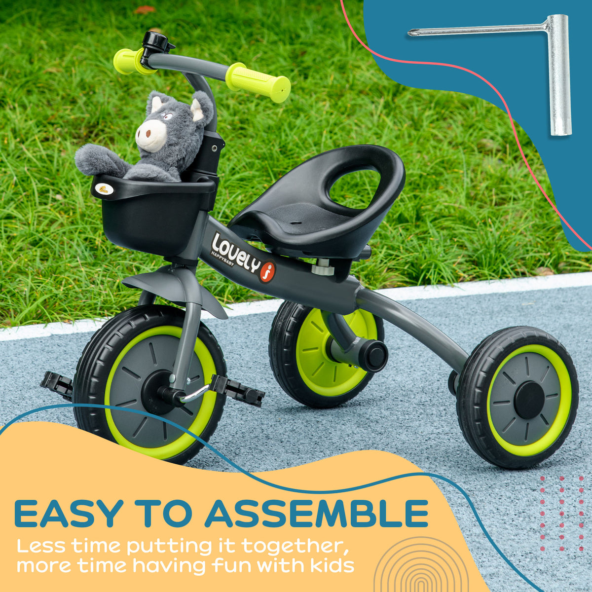 Qaba Tricycle for Toddler 2-5 Year Old Girls and Boys, Toddler Bike with Adjustable Seat, Basket, Bell