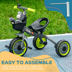 Qaba Tricycle for Toddler 2-5 Year Old Girls and Boys, Toddler Bike with Adjustable Seat, Basket, Bell