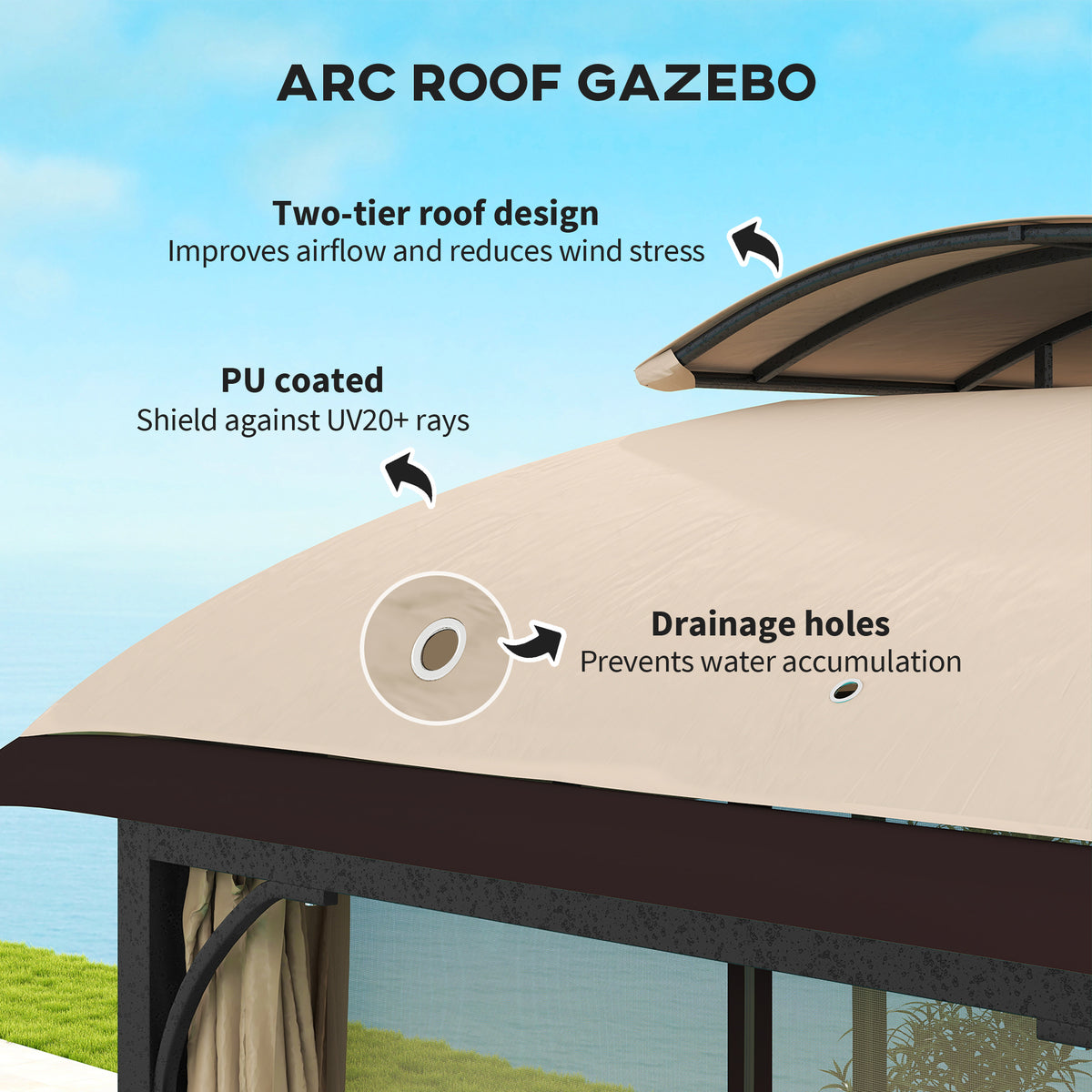 11' x 13' Patio Gazebo, Double Roof Outdoor Gazebo Canopy with Netting & Curtains, Galvanized Metal Frame, Khaki