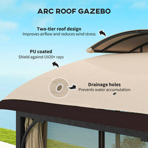 11' x 13' Patio Gazebo, Double Roof Outdoor Gazebo Canopy with Netting & Curtains, Galvanized Metal Frame, Khaki