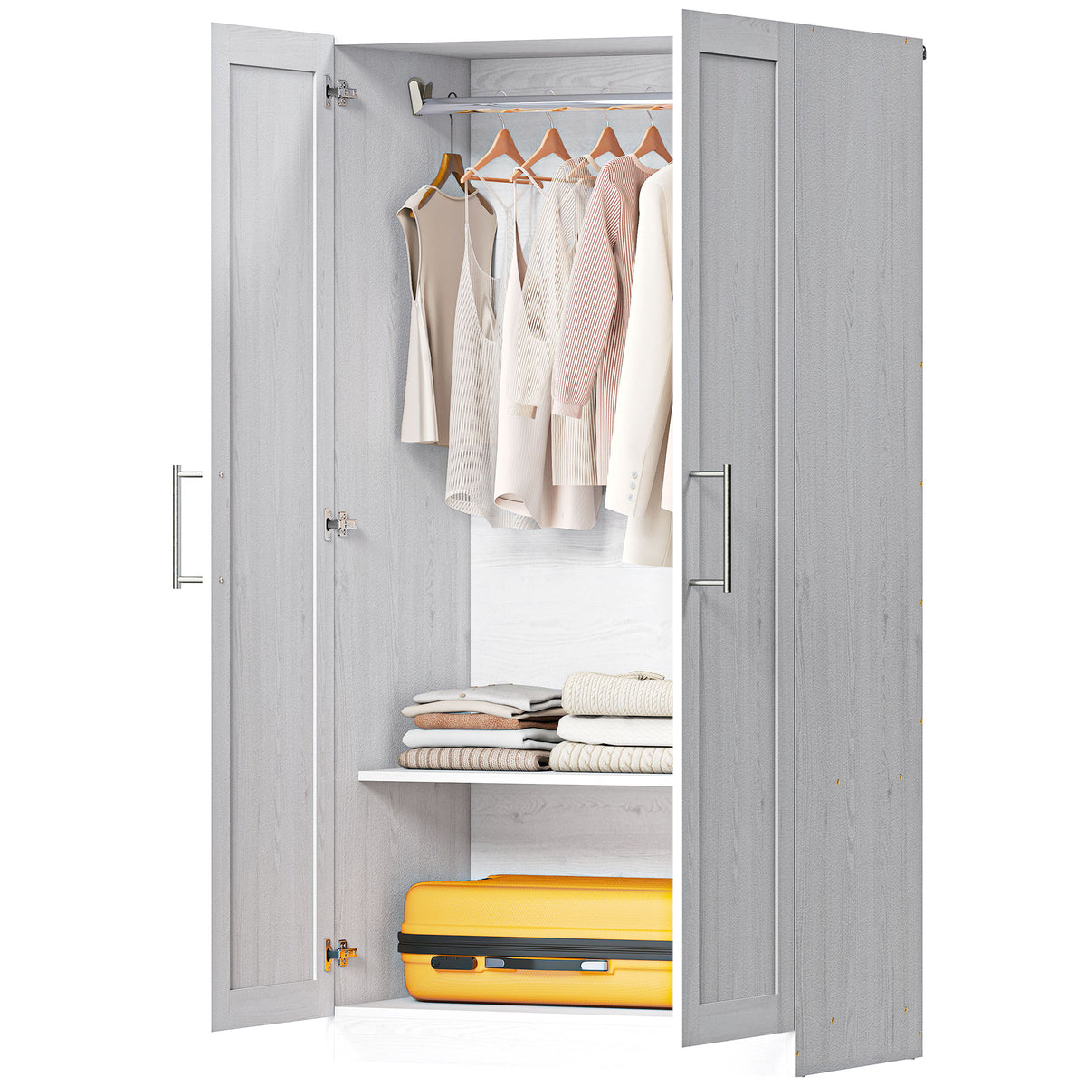 Wardrobe Cabinet with 2 Doors and Hanging Rod, Modern Armoire Wardrobe Closet for Bedroom, Black Wood Effect – view 8
