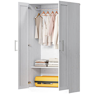 Wardrobe Cabinet with 2 Doors and Hanging Rod, Modern Armoire Wardrobe Closet for Bedroom, Black Wood Effect – view 8