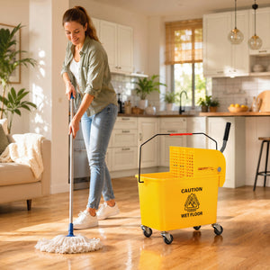 Compact Mop Bucket with Wringer, Mop Bucket on Wheels, 5 Gallon, Separate Dirty and Clean Water, Yellow – view 7
