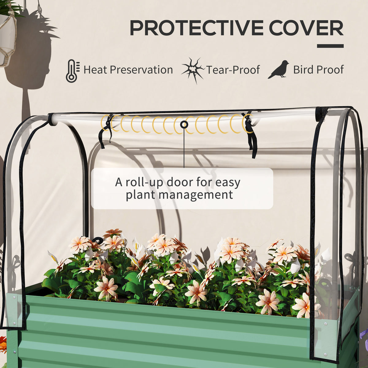Raised Garden Bed with Cover, Metal Elevated Planter Box with Bottom Shelf and Liner, Black – view 24