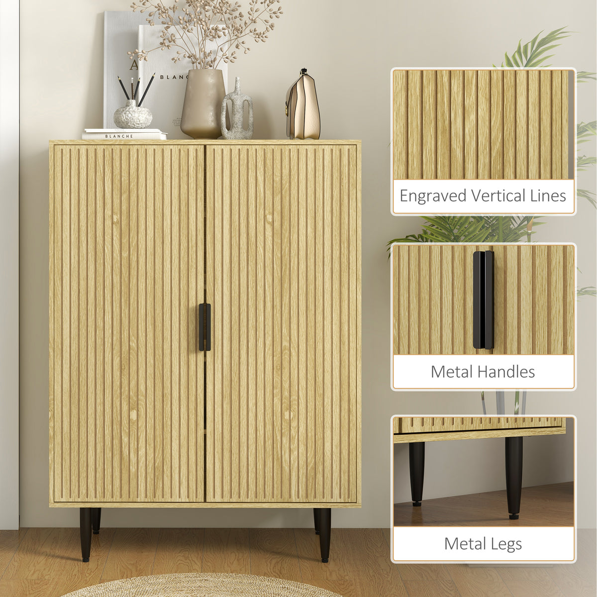 Entryway Shoe Cabinet with 5-Tier Shelving and Adjustable Shelves, 15 Pair Shoe Storage Organizer for Hallway, Oak