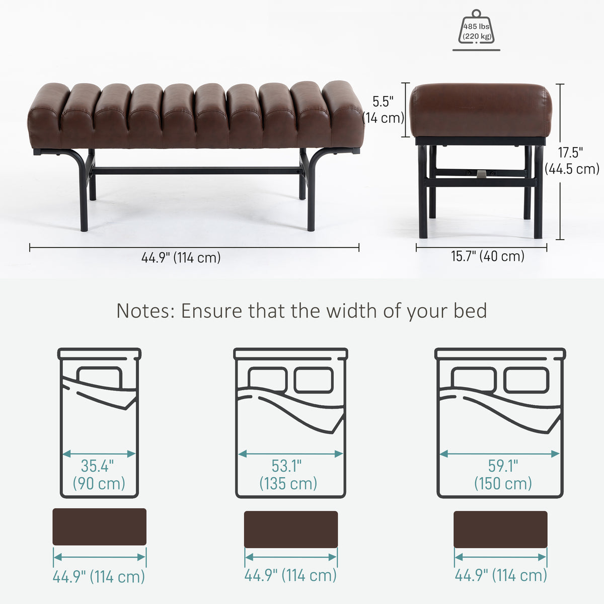 Bedroom Bench PU Leather End of Bed Bench with Cylindrical Seat and Metal Legs for Bedroom Living Room – view 9