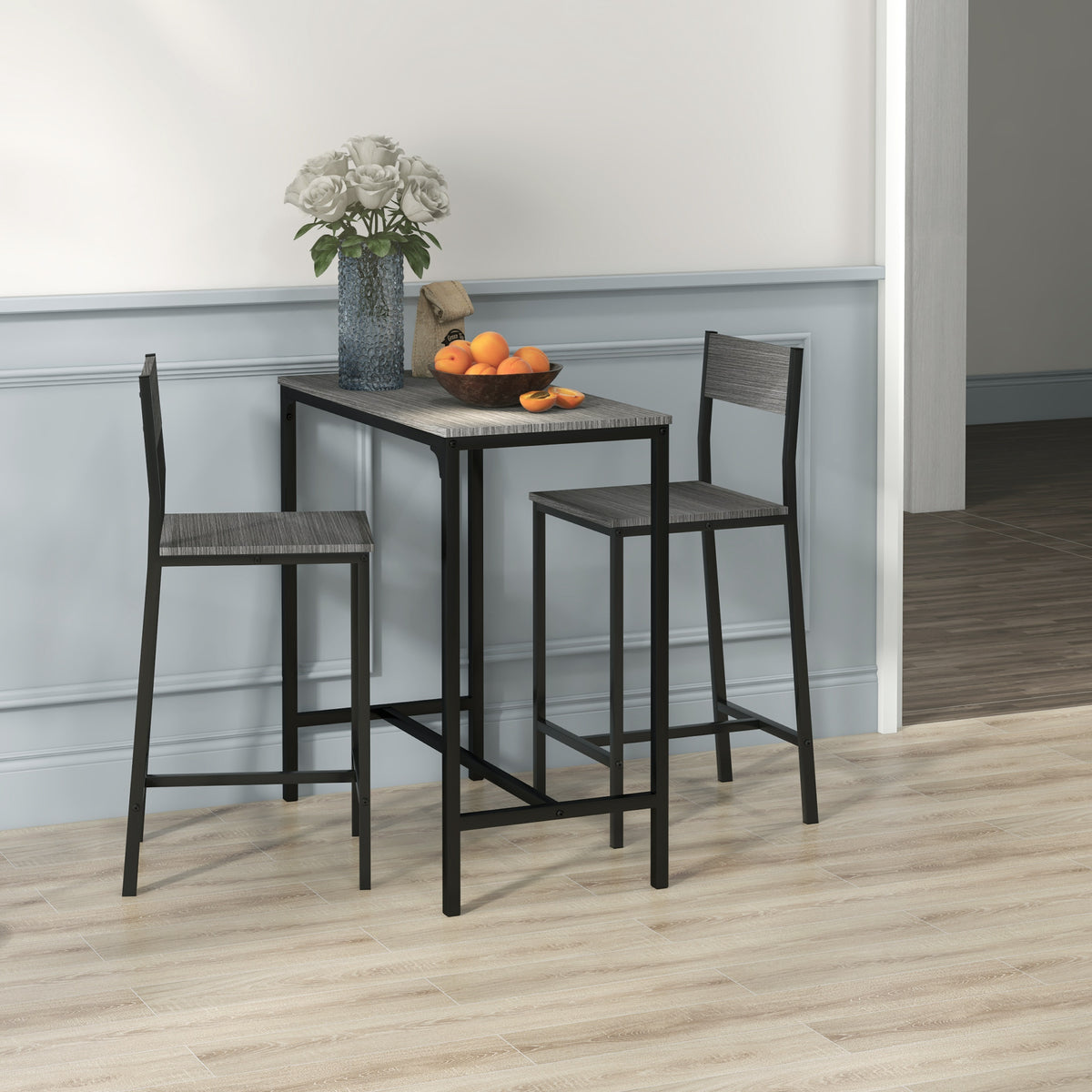 Industrial Bar Table Set Counter Height 3 Piece and 2 High Back Stools Set Dining Table Set Natural Wood