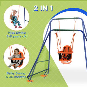 Kid Swing Set with Safety Harness for Baby, Kids 6 Months+, Heavy Duty Swing Set for Indoor/Outdoor, Backyard, Orange
