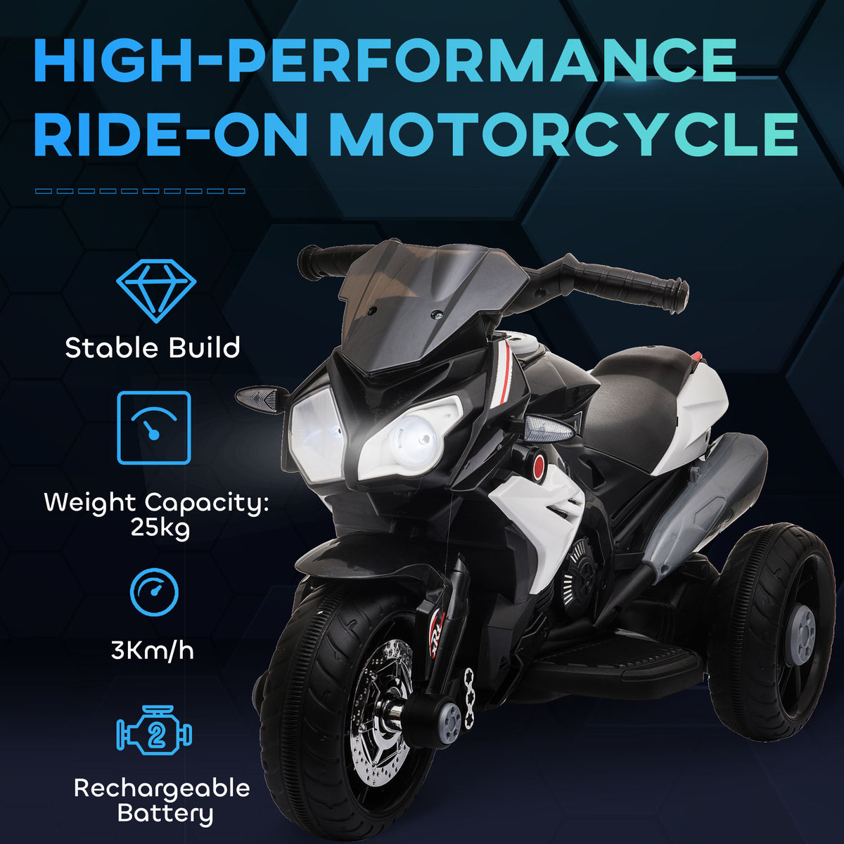 Qaba Kids Electric Motorcycle Ride-On Toy with 3 Wheels, Music, Horn, Lights