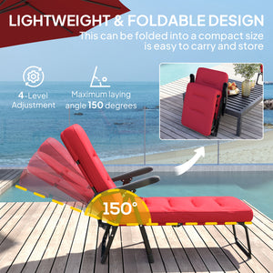 Outdoor Lounge Chair with Padded Cushion, Folding Reclining Patio Garden Chair with Recline Back, Footrest – view 25