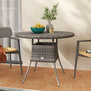 27.5" Outdoor Wicker Dining Table, PE Rattan Patio Furniture with Wood-plastic Composite Top, Grey – view 13